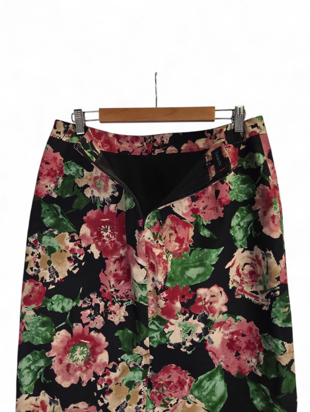 Talbots Black Floral Pencil Skirt with Pink & Green Roses Size 12 - Picture 6 of 9